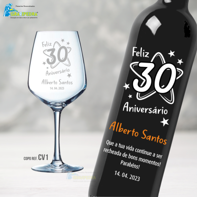 Pack Especial Aniversário - Garrafa + Copo + Caixa Madeira - PACKGCFA57