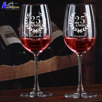Pack 2 Copos em vidro personalizados - Aniversário Casamento - CVCN07V