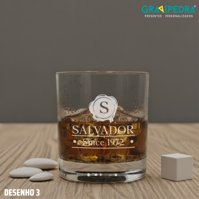 Copo whisky em vidro personalizado - Vários Desenhos - CVWD05