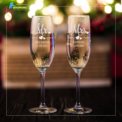 Pack 2 Copos em vidro personalizados - Mr/Mrs - CVCND11A
