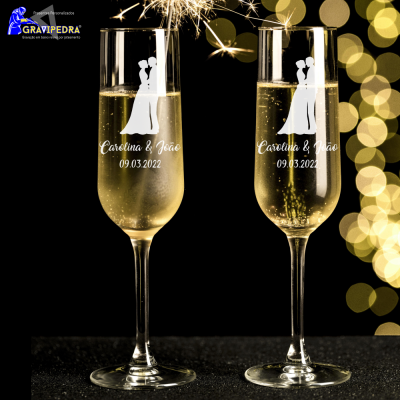 Pack 2 Copos em vidro personalizados - Casamento - CVCN02F