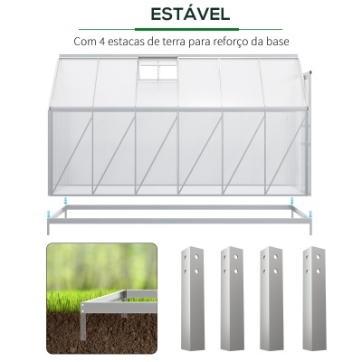 Invernadero de policarbonato y aluminio 190 x 375 x 199 cm