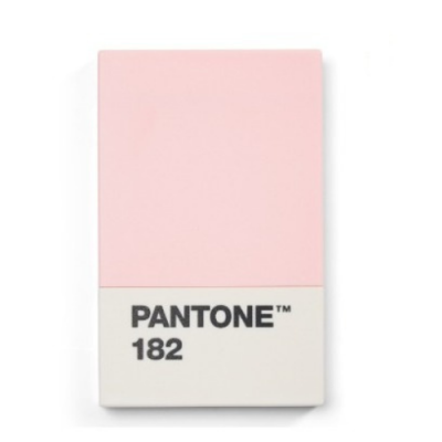 Cartão Pantone cor 182 em rosa claro e branco com texto preto