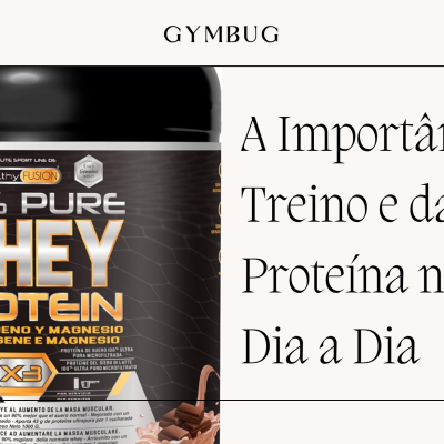 Emagrecendo com Saúde: A Importância do Treino e da Proteína no Nosso Dia a Dia Pote preto de suplemento 100% Pure Whey Protein com texto dourado e branco
