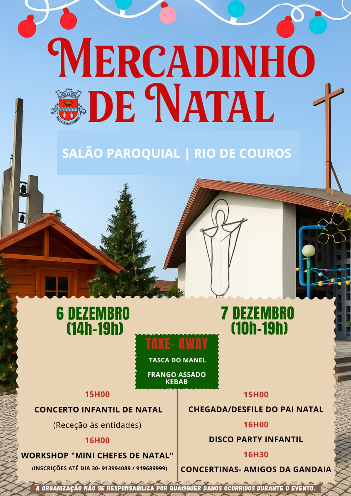 Cartaz Mercadinho de Natal com horários, atividades e local