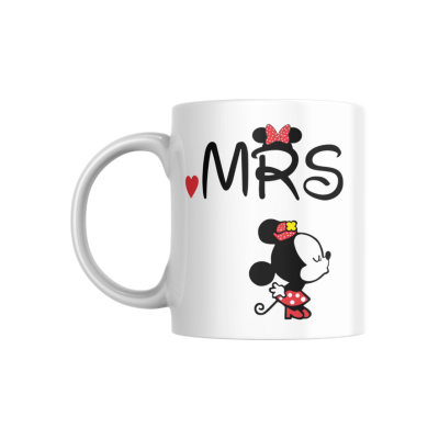 Caneca branca com texto MRS e ilustração Minnie Mouse