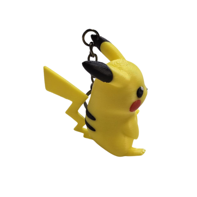 Chaveiro de Pikachu amarelo com orelhas pretas e bochechas vermelhas