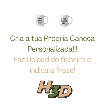 Duas canecas brancas personalizáveis com texto e imagem, texto promocional e logotipo H3D