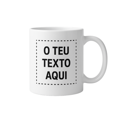 Caneca branca com texto preto 