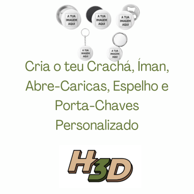 Crachat personalizados com texto A TUA IMAGEM AQUI e texto promocional em português