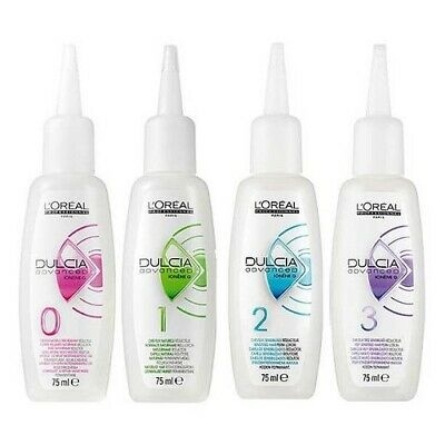 Frascos L'Oréal Dulcia Advanced numerados 0, 1, 2 e 3 com 75 ml cada