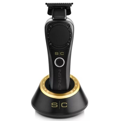 Aparelho de barbear elétrico preto com base de carregamento circular