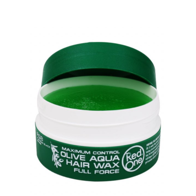 Pote aberto de cera de cabelo verde Red One Olive Aqua Hair Wax