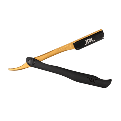 Navalhete de barbear dourado e preto com ologo JRL