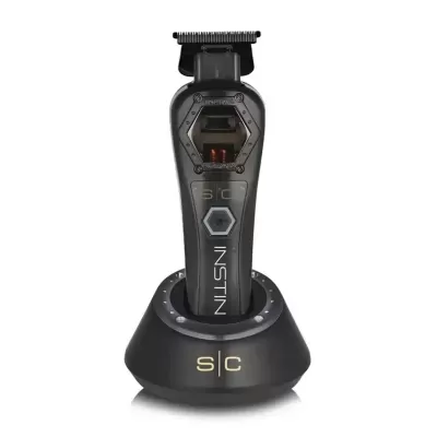 Máquina cortar cabelo preta com base de carregamento