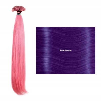 Extensão de cabelo rosa e amostra de cabelo roxo escuro sintético