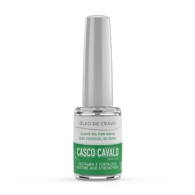 Frasco de óleo de cravo para unhas CASCO CAVALO com etiqueta verde e branca