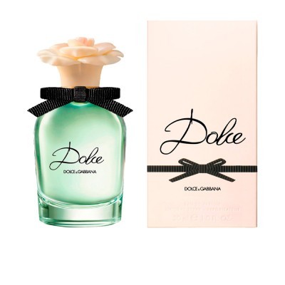 Frasco de perfume Dolce & Gabbana com tampa floral e caixa rosa