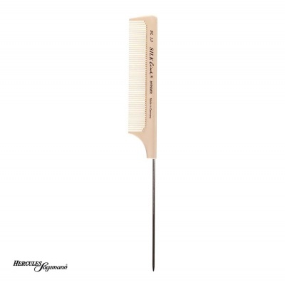 Pente fino com cabo cor de pele e espátula metálica com texto