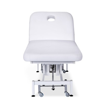 Cama de massagem branca ajustável com buraco na cabeceira