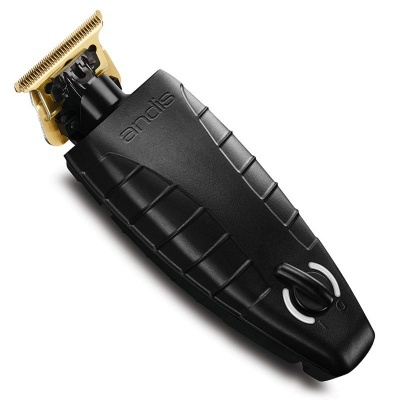 Máquina de barbear preta Andis com lâmina dourada e botão de controlo