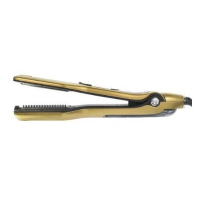 Prancha de cabelo dourada com escova integrada