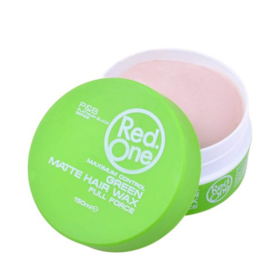 Pote verde de cera para cabelo Red One aberto com cera rosa clara