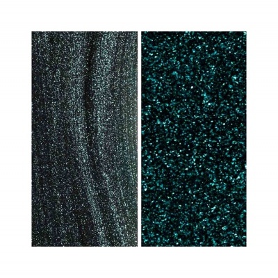 duas amostras de esmalte de unhas glitter textura preta e azul escura
