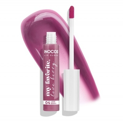Brilho labial rosa escuro INOCOS my favorite 04 Love Berry com aplicador e amostra