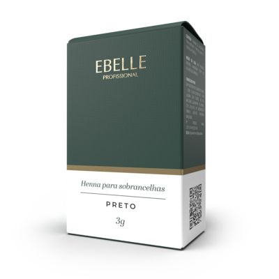 Embalagem verde escura e branca de henna para sobrancelhas EBELLE PROFISSIONAL