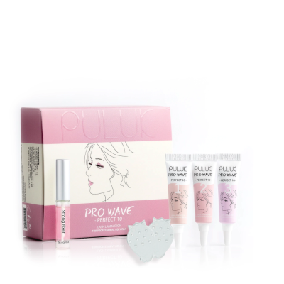 Conjunto produtos para laminação pestanas PULUK PRO WAVE PERFECT 10 com caixa, tubos e acessórios