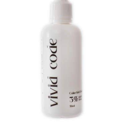 Frasco branco Vivid Code 50ml com texto 3% LIQUIDO 10 VOL para coloração