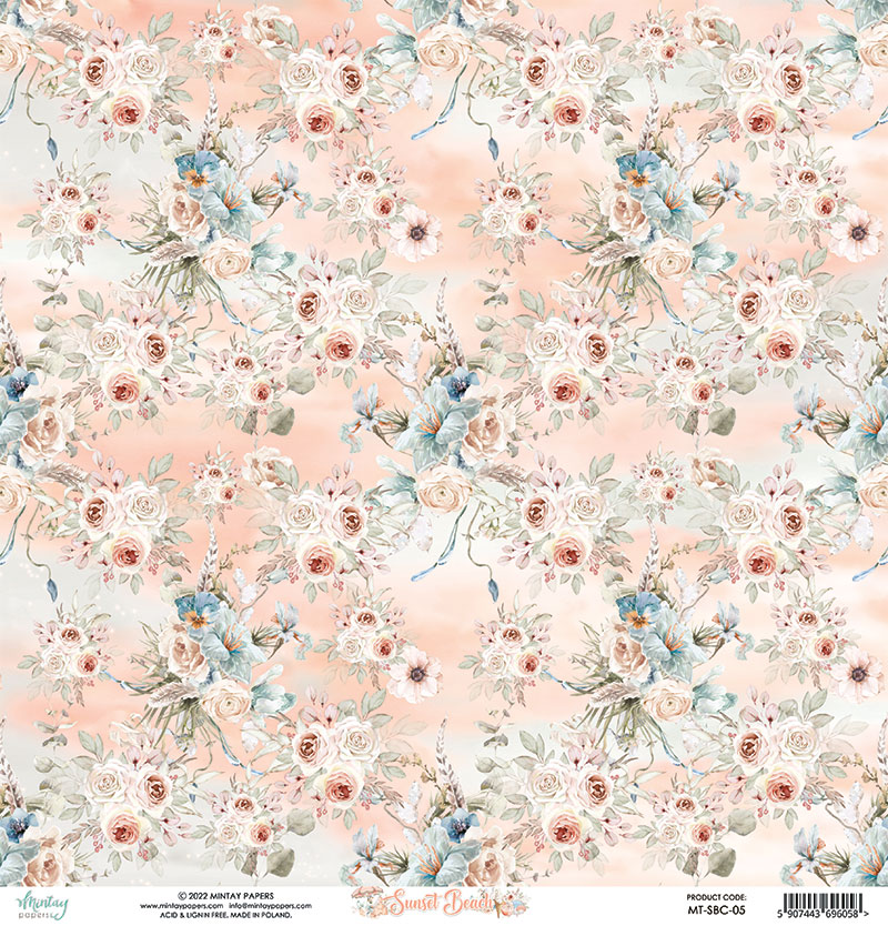 Papel decorativo com padrão floral em tons pastel e texto 'SUMMER GARDEN'