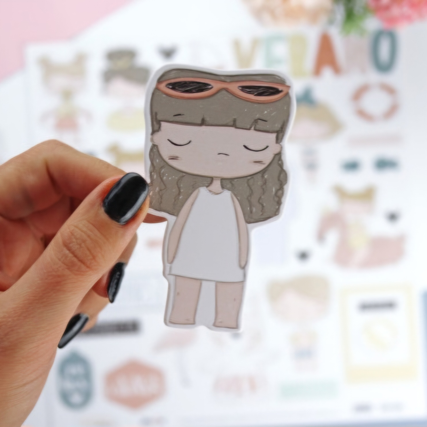 Chipboard Stickers Ilustrações Ohana en la Playa Alua Cid