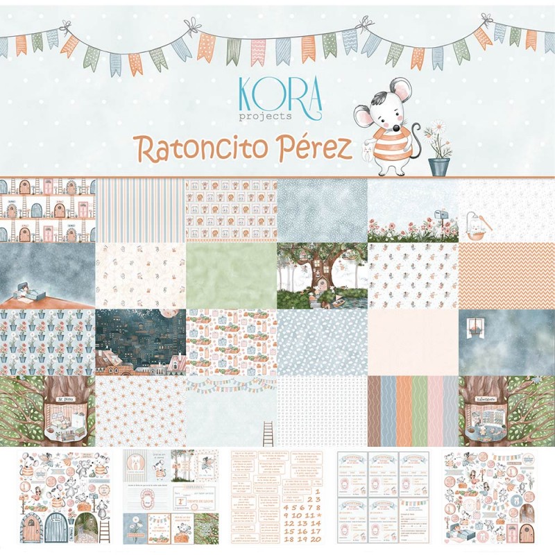 Kit Papéis + Die Cuts + Extras Coleção Ratoncito Pérez Kora Projects