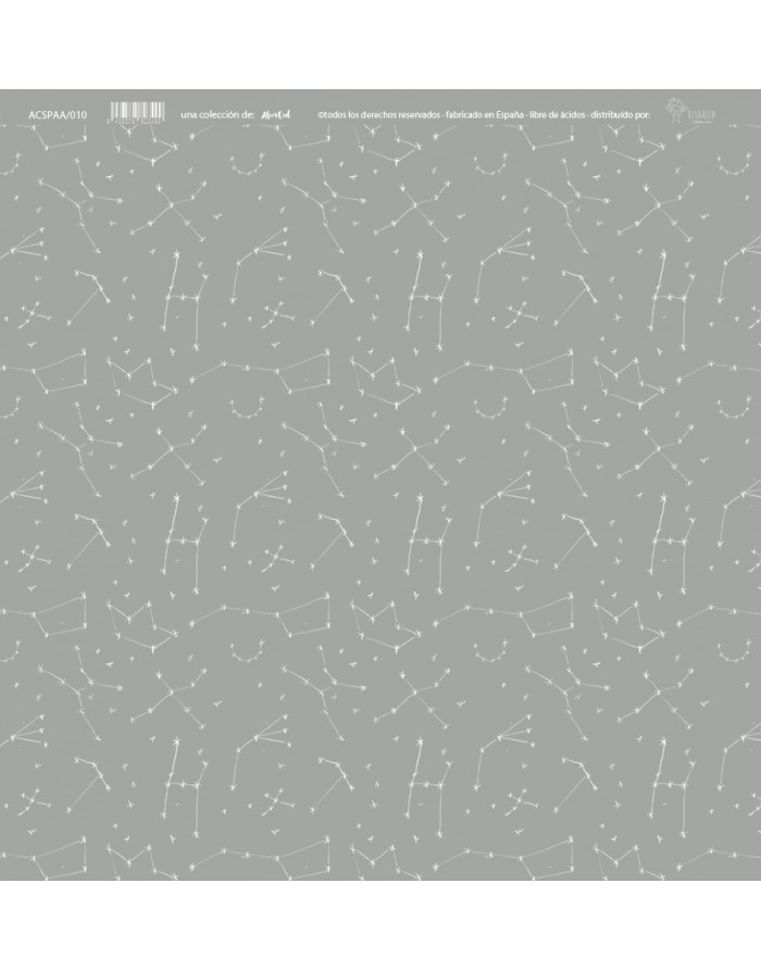 Papel de parede cinza com padrão de constelações brancas e texto no topo