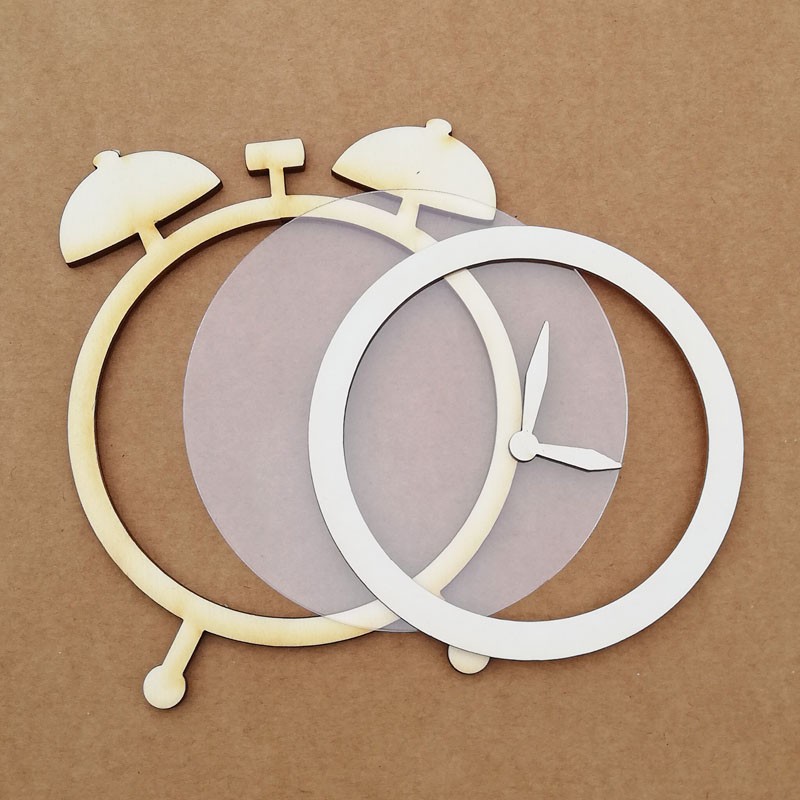 Relógio de madeira para montar com mostrador branco e visor translúcido