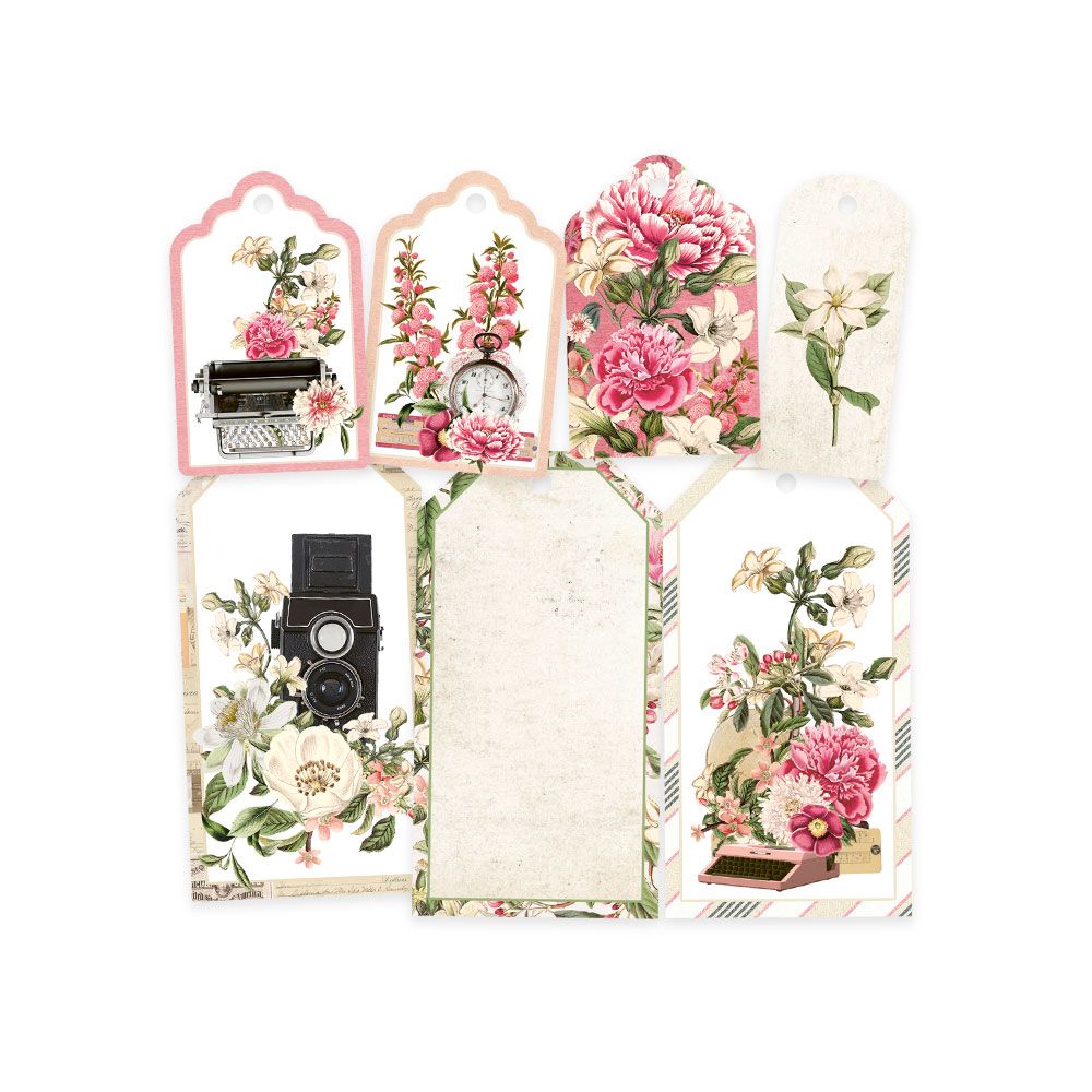 Etiquetas decorativas com motivos florais e vintage