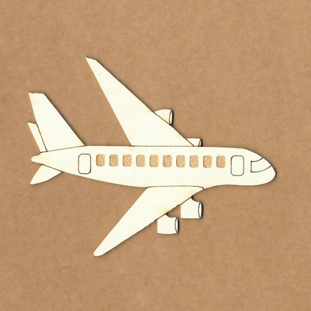 Avião de madeira branco sobre fundo castanho