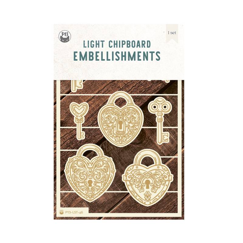 Light Chipboard 03 aloquetes coração Love Stories P13 Paper Products