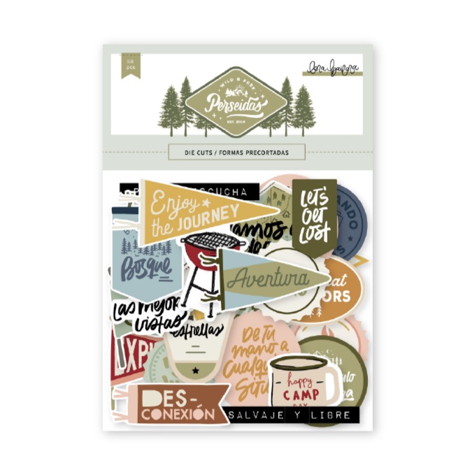 Pacote de recortes de papel para scrapbooking com frases em espanhol e cores terrosas