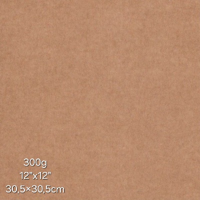 Folha de papel kraft castanho com texto indicando 300g, 12''x12'', 30,5x30,5cm