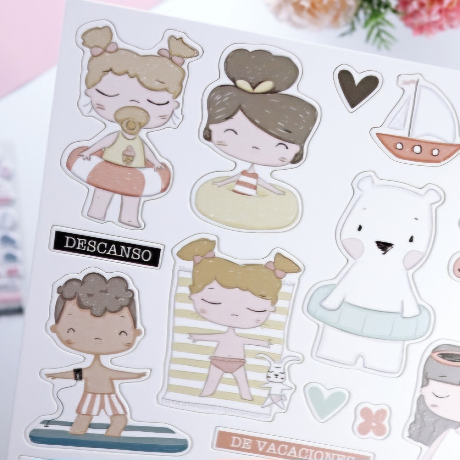 Chipboard Stickers Ilustrações Ohana en la Playa Alua Cid