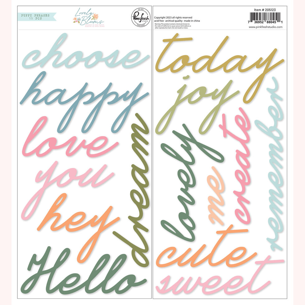 Puffy Stickers FRASES LOVELY BLOOMS Pinkfresh Studio