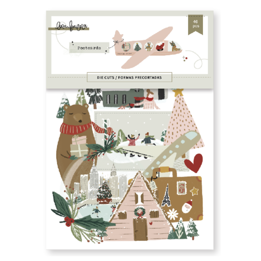 Pacote de postais recortados com ilustrações natalícias suaves