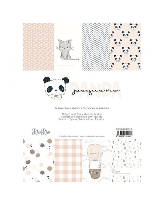 Bloco 6x8" PEQUEÑO PANDA ROSA Alua Cid