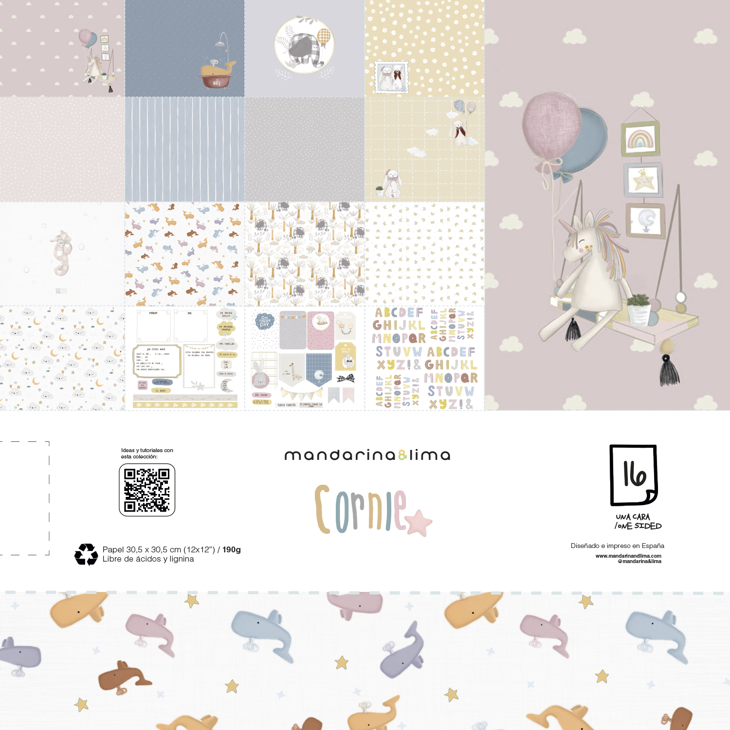 Coleção Papéis Scrapbook Cornie Mandarina & Lima