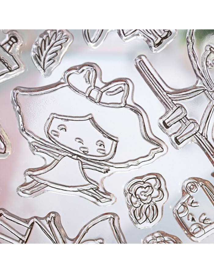 Conjunto de carimbos transparentes com desenhos variados