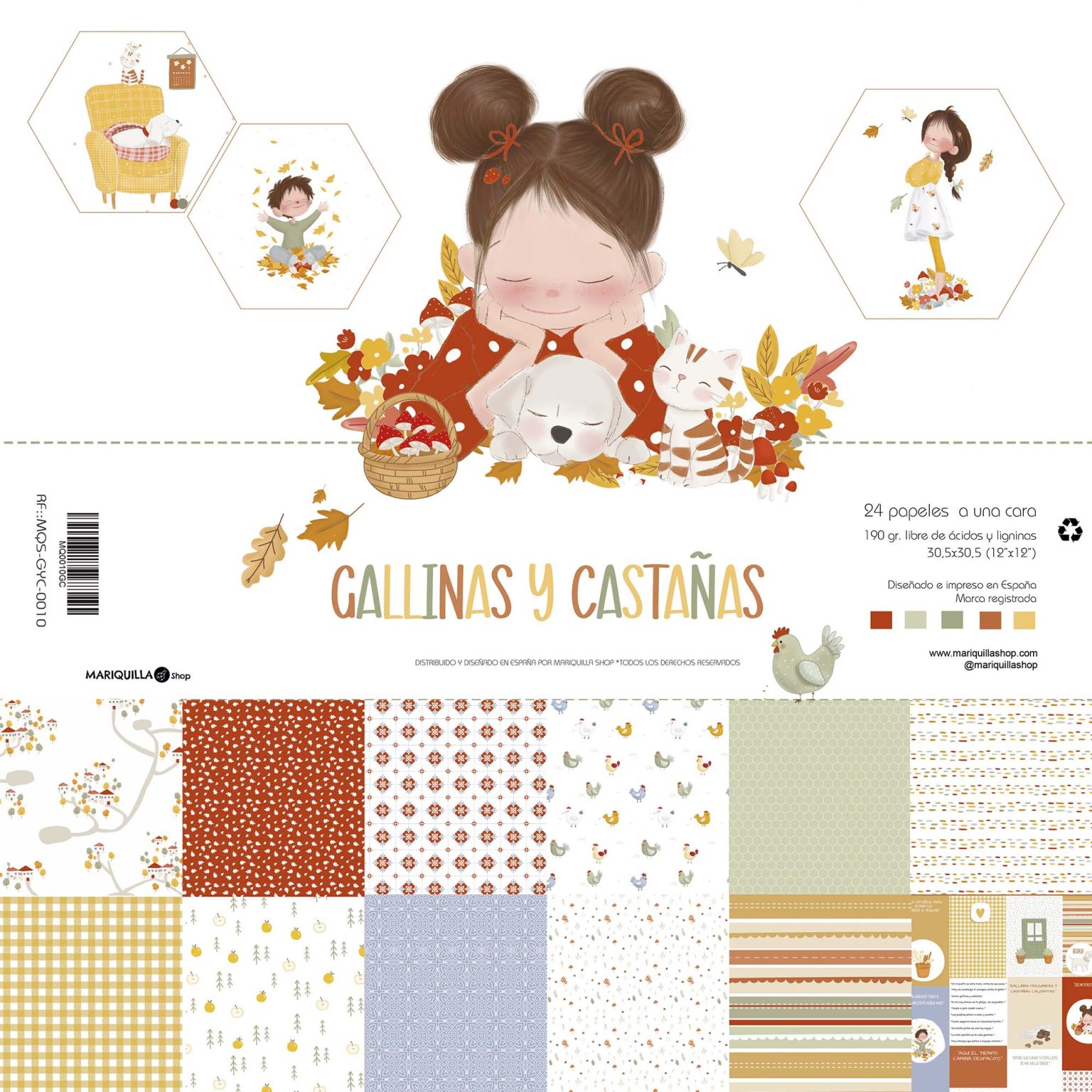 Bloco papéis 12"x12" Gallinas y Castañas Mariquilla Shop