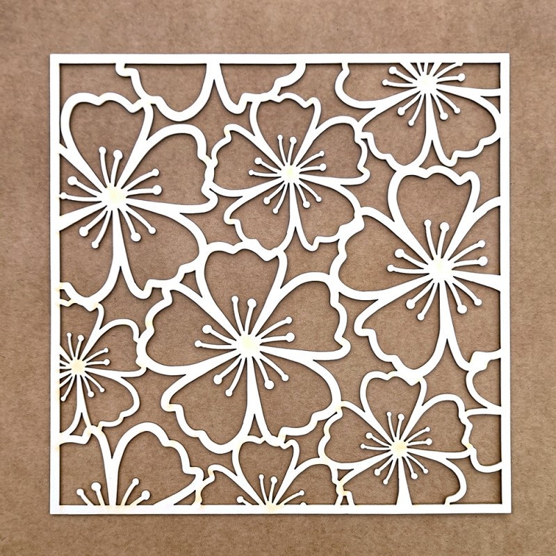 Silhueta Chipboard Fundo Flores de Amêndoa 20x20 Kora Projects
